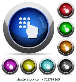 Typing security code icons in round glossy buttons with steel frames