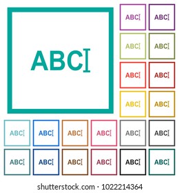 Typing text with cursor flat color icons with quadrant frames on white background