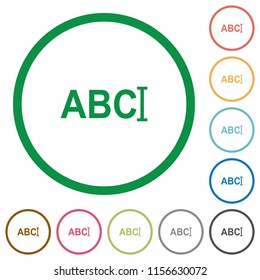 Typing text with cursor flat color icons in round outlines on white background