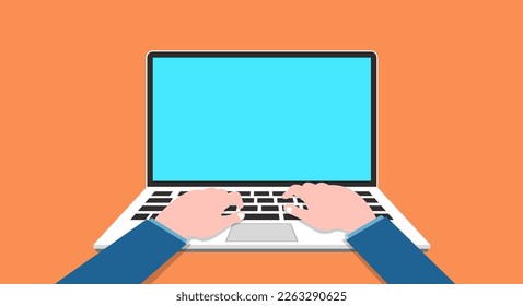 Typing Working On Laptop Vector Illustration Background