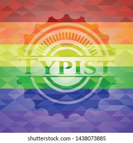 Typist emblem on mosaic background with the colors of the LGBT flag