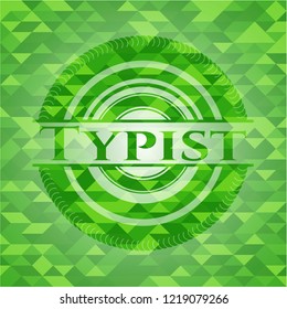 Typist green emblem with mosaic background