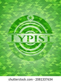 Typist green emblem. Mosaic background. Vector Illustration. Detailed. 
