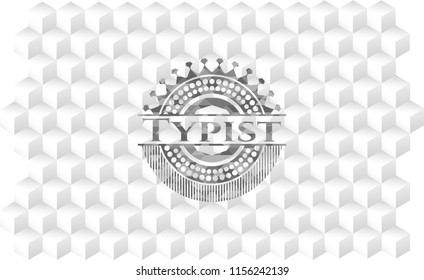 Typist grey badge with geometric cube white background