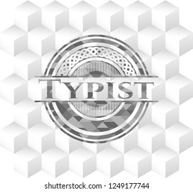 Typist grey badge with geometric cube white background