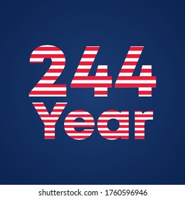 typographic 244 year letter logo vector with america flag. 244 year number icon.