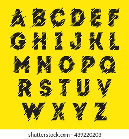 Typographic abc. Black Liquid alphabetic font with lines. 
