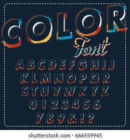 Typographic alphabet design set - Lettering with abstract colorful elements on a dark background