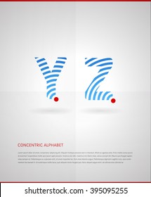 Typographic alphabet in a set with concentric design and vibrant colors