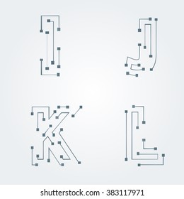 Typographic alphabet in a set. Contains electronic microprocessor texture and minimal design on a minimal abstract background