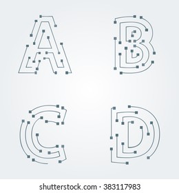 Typographic alphabet in a set. Contains electronic microprocessor texture and minimal design on a minimal abstract background