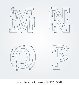 Typographic alphabet in a set. Contains electronic microprocessor texture and minimal design on a minimal abstract background