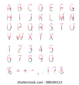 Typographic alphabet in a set. Contains vibrant colors and minimal design on a minimal abstract background