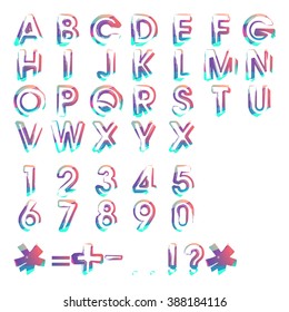 Typographic alphabet in a set. Contains vibrant colors and minimal design on a minimal abstract background