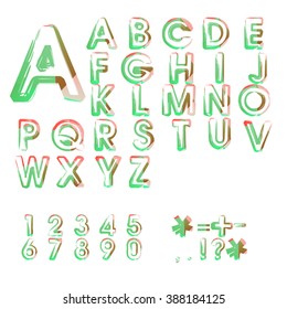 Typographic alphabet in a set. Contains vibrant colors and minimal design on a minimal abstract background