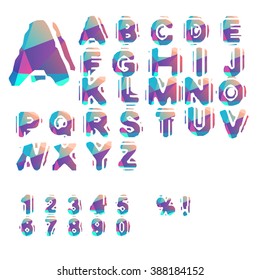 Typographic alphabet in a set. Contains vibrant colors and minimal design on a minimal abstract background