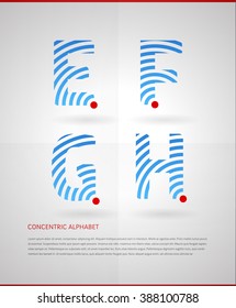 Typographic alphabet in a set with contrentic design and vibrant colors