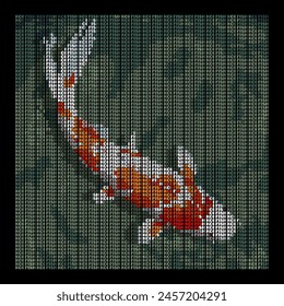 A typographic art, the arrangement of letters in the form of image of koi fish in water.