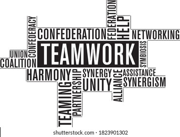 Typographic artwork design with similar words for TEAMWORK