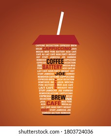 typographic artwork with many words arranged in a sipping jar