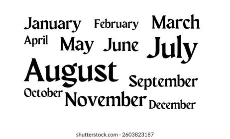typographic background of writing month one year. January to December design
