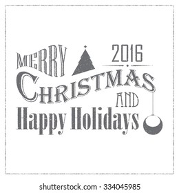 Typographic badge for Christmas and New Year on white background. Vector design element for congratulation cards, flyers and banners.