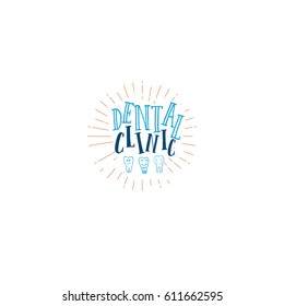 Typographic badges - Dental clinic. On the basis of script fonts, handmade. It can be used to design your printed products