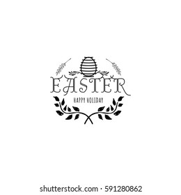 Typographic badges - Happy Easter. On the basis of script fonts, handmade. It can be used to design your printed products