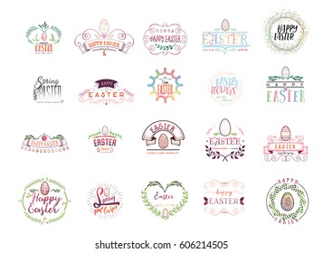 Typographic badges - Happy Easter. On the basis of script fonts, handmade. It can be used to design your printed products