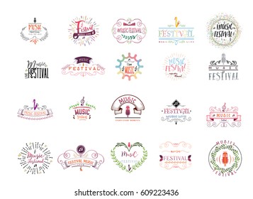 Typographic badges - music Festival. On the basis of script fonts, handmade. It can be used to design your printed products