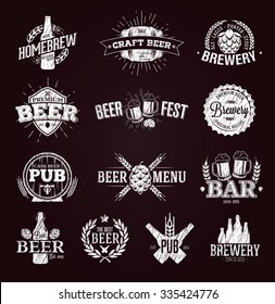 Typographic beer labels and logos drawn with chalk