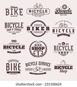 Typographic Bicycle Themed Label Design Set - Bike Shop and Service