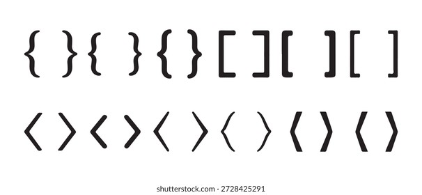 Typographic Brackets and Parentheses Collection Isolated on White Background.