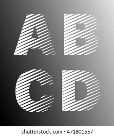 Typographic broken alphabet font template. Set of letters A, B, C, D logo or icon. Vector illustration.