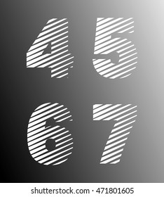 Typographic broken alphabet font template. Set of numbers 4, 5, 6, 7 logo or icon. Vector illustration.