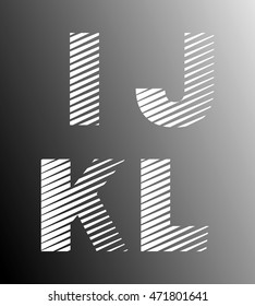 Typographic broken alphabet font template. Set of letters I, J, K, L logo or icon. Vector illustration.