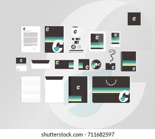 Typographic C logo. Corporate identity template set. Business stationery mock-up