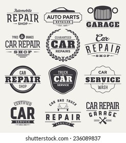 Typographic Car Service Label Design Set - Vintage Garage Emblems