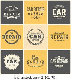 Typographic Car Service Label Design Set - Vintage Garage Emblems