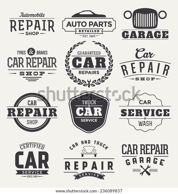 Typographic Car Service Label Design Set -\
Vintage Garage\
Emblems