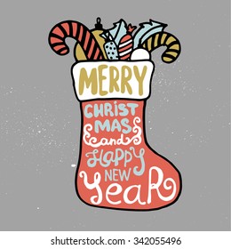 Typographic Christmas and New Year greeting card design.