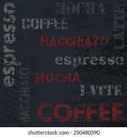 Typographic coffee poster design and grunge scratched background, vector illustration