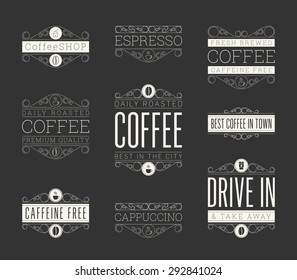 Typographic Coffee Retro Themed Label Design Set - collection of vintage styles