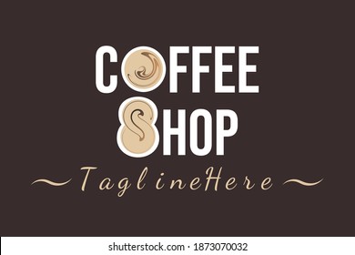 Typographic "Coffee Shop" vector logo with cappuccino illustration on cup seen from above. Usable for the Coffee Shop logo.