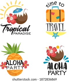 Typographic collection Traveling icons. Summer holidays labels, logos, hand drawn tags and elements set for summer holiday. Tropical Icon set
