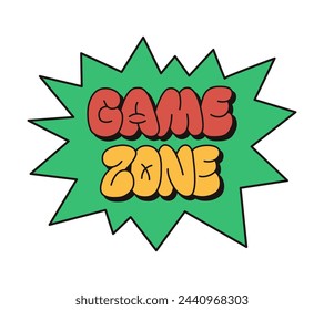 Typographic composition in bubble street style. Text Game zone. Trendy 90s style concept on white background. Suitable for printout, t shirt print, textile, signboard