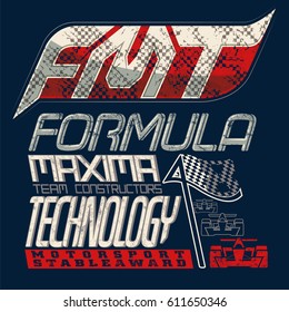 Typographic composition for formula one. Grunge, fashion stylish.