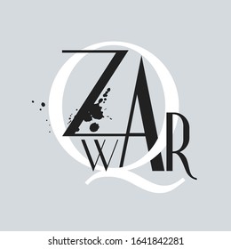 Typographic composition made with letters Q, Z, A, W, R and ink drops