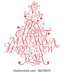 Typographic composition in shape of a christmas tree