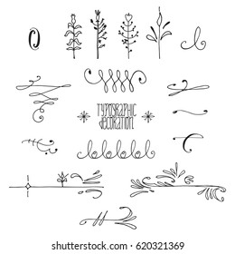 Typographic decoration made by hand  in vector. Perfect symbols for your design. Easy to use for decorating  posters, business cards, theater programs, books.